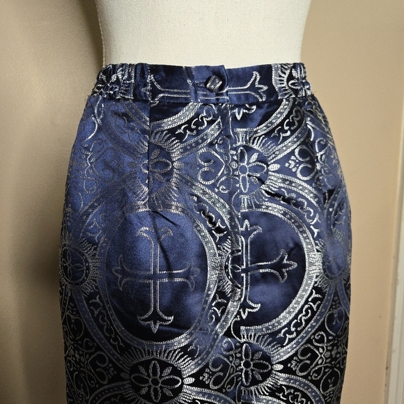 Terramina Navy Metallic Brocade Print Maxi Skirt - Picture 7 of 10